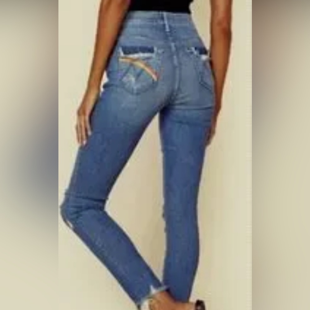 MOTHER Denim RAINBOW Pocket Jeans High Waisted Chew Dancing the Hula Size 24 - Picture 10 of 15